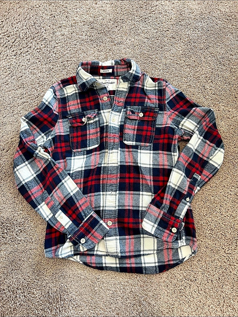 Abercrombie Muscle Plaid Button Down Shirt Size Large